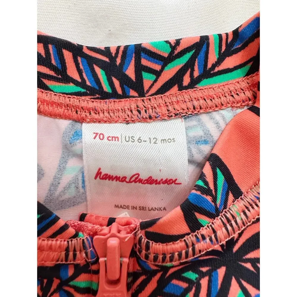 Hanna Andersson Baby Rash Guard Swimsuit 6-12M Coral Tropical Palm Print